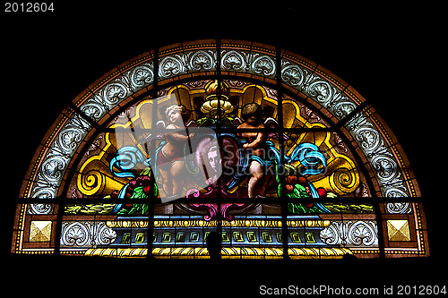 Image of colored window in the church 