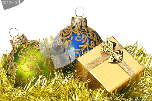 Image of Christmas baubles and gift box