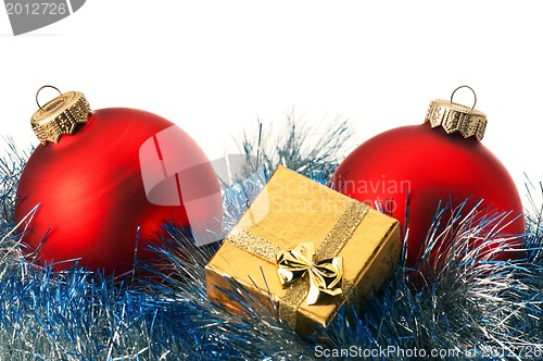 Image of Christmas baubles and gift box