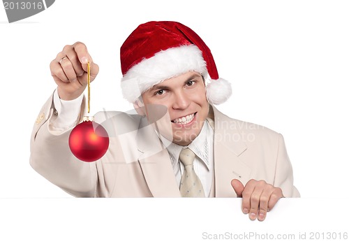 Image of Portrait of man in santa hat