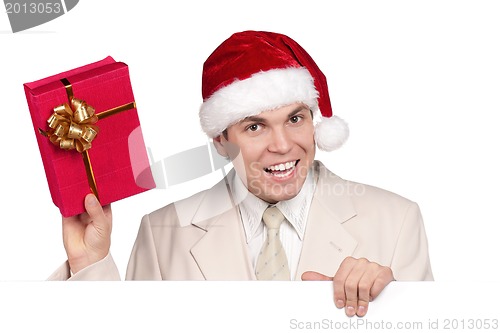 Image of Portrait of man in santa hat