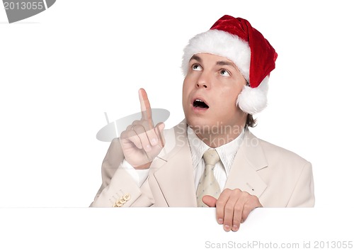 Image of Portrait of man in santa hat