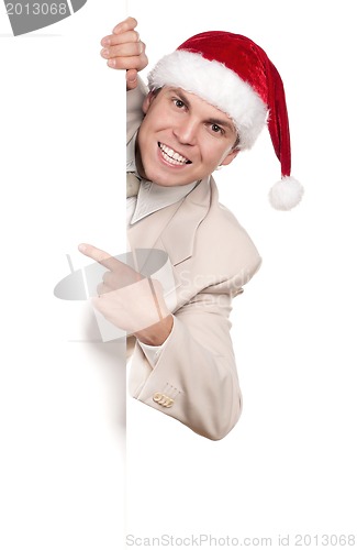 Image of Portrait of man in santa hat