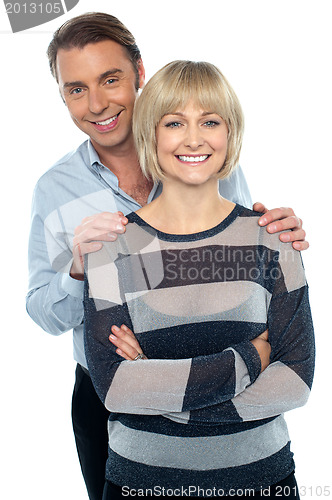Image of Lovely young couple portrait against white background