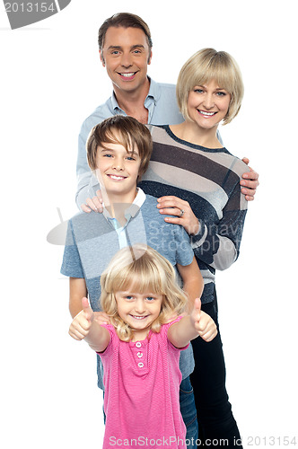 Image of Group portrait of a playful family of four