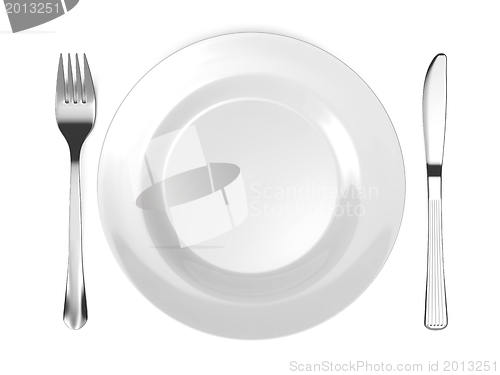 Image of Dinner Place Setting. Plate with Fork and Knife.