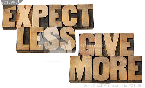 Image of expect less, give more