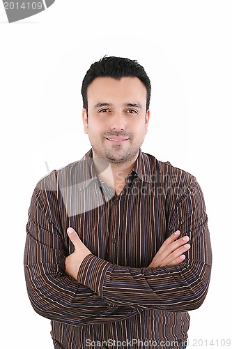 Image of Young handsome man smiling isolated on white background