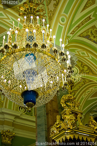 Image of A beautiful crystal chandelier in the imperial palace. St. Petersburg. Russia