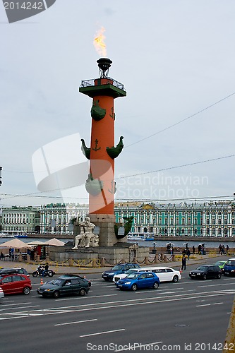 Image of Rostral columns in the stock area. St. Petersburg. Russia.