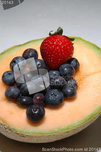 Image of cantaloupe, blueberries and strawberries