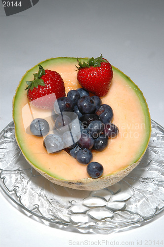Image of cantaloupe, blueberries and strawberries