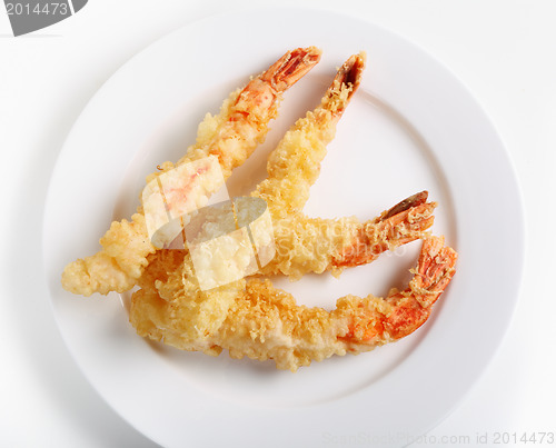 Image of Tempura prawns from above