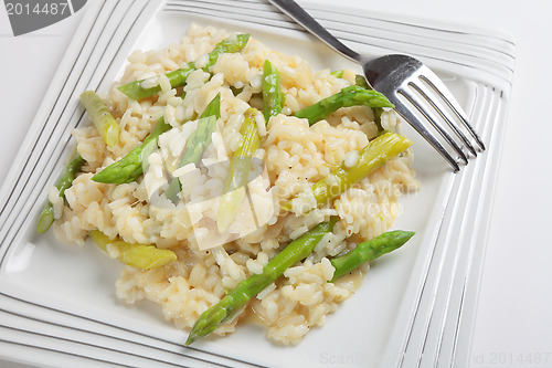 Image of Asparagus risotto with fork