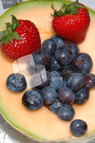 Image of cantaloupe, blueberries and strawberries