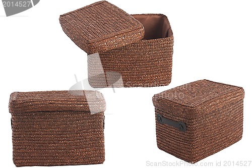 Image of decorative brown wicker basket with lid