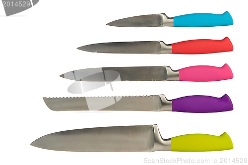Image of set of five knives for the kitchen