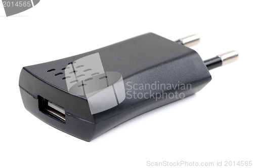 Image of Black USB charger device isolated on white