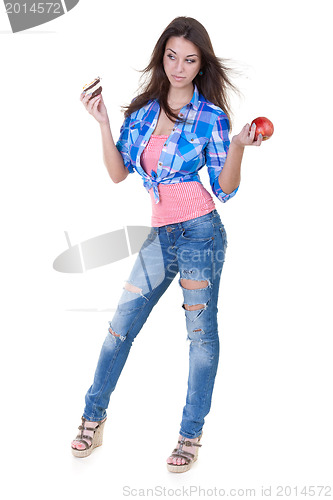 Image of girl with red apple and a cake