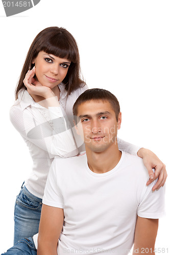 Image of Portrait of a loving couple in the studio on a white