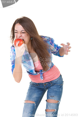 Image of beautiful girl eats an apple