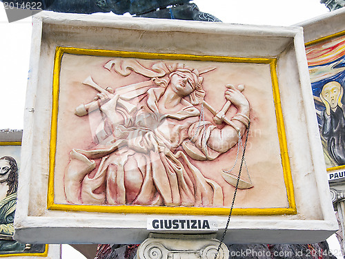 Image of VIAREGGIO, ITALY - FEBRUARY 19:   parade of allegorical chariot 