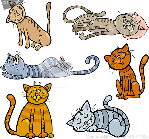 Image of happy and sleepy cats cartoon set