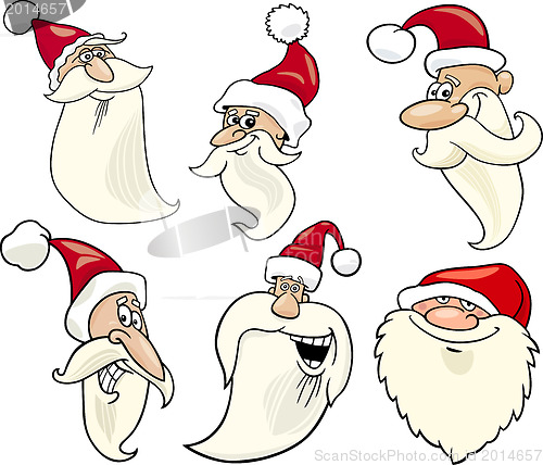 Image of happy santa claus cartoon faces icons set