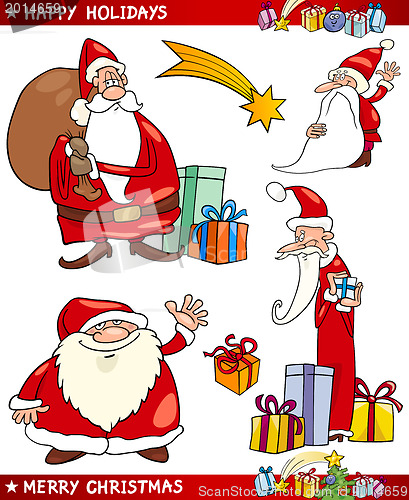 Image of Santa and Christmas Themes Cartoon Set