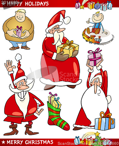 Image of Santa and Christmas Themes Cartoon Set