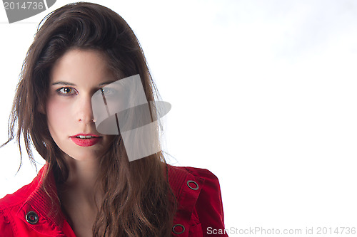 Image of Pretty young woman with red jacket 