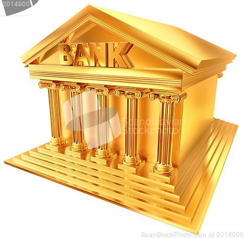 Image of 3D golden symbol of a bank building