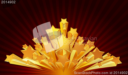 Image of moving golden stars on brown background