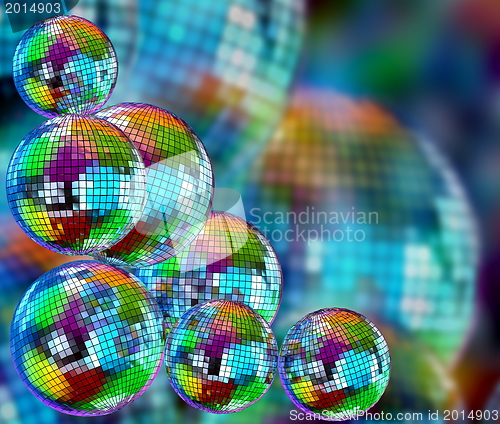 Image of Colorful funky background with mirror disco balls