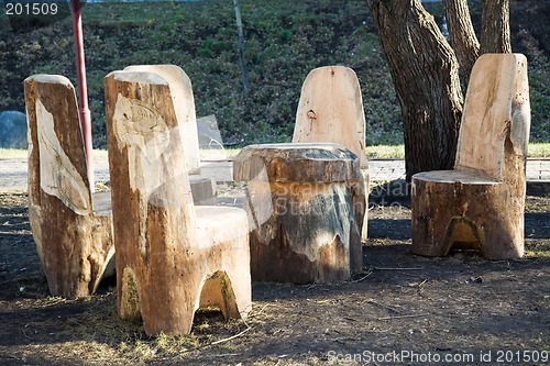 Image of Wooden table-mushroom and chairs