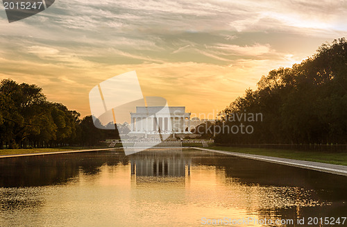 Image of Setting sun on Jefferson memorial reflecting