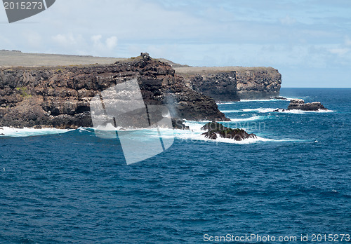 Image of Volcanic rock lines coast in Galapagos