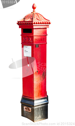 Image of Victoria era red post office mailbox in street