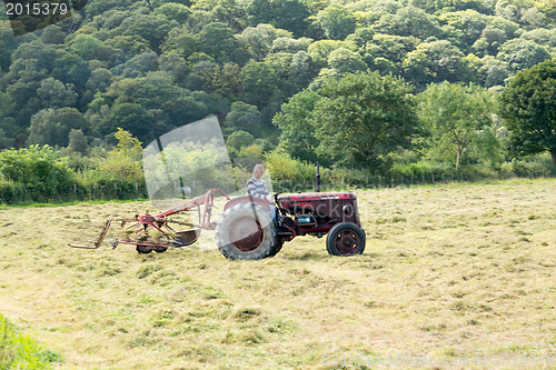 Image of Antique David Brown tractor and threshing machine