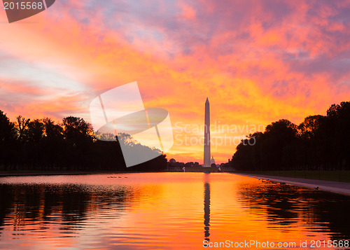 Image of Brilliant sunrise over reflecting pool DC