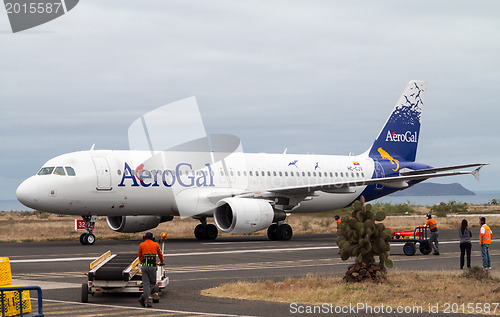 Image of AeroGal airbus arrives in Baltra airport Galapagos