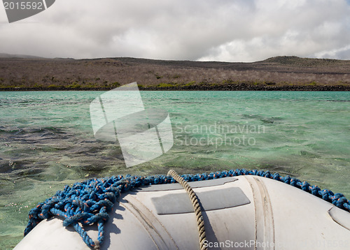 Image of Inflatable raft off coast of Galapagos Islands