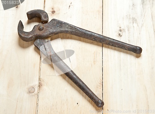 Image of nippers on wood background