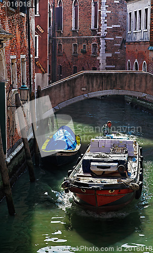 Image of Motorboat on a Small Venetian Canal