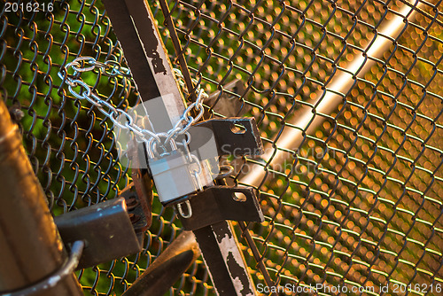 Image of Padlock on wire fence