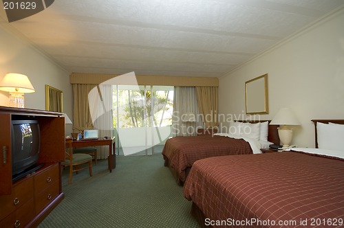 Image of hotel room with office
