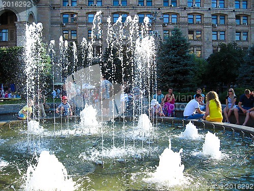 Image of View on summer town with fountain