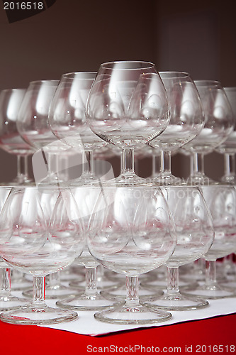 Image of empty glasses for cognac on  festive table