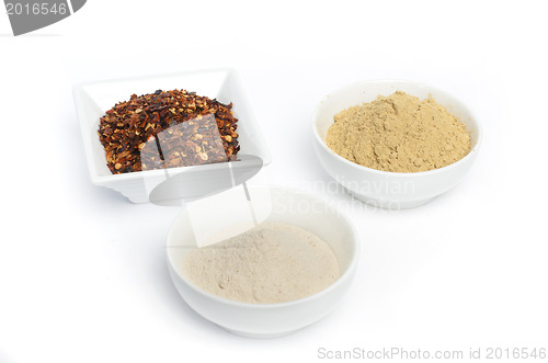 Image of Ground red pepper, ginger and garlic.