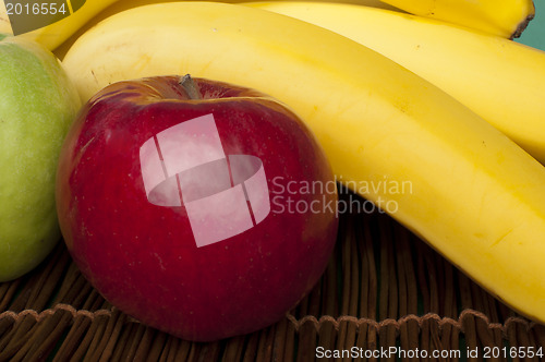 Image of Red and green apples and bananas